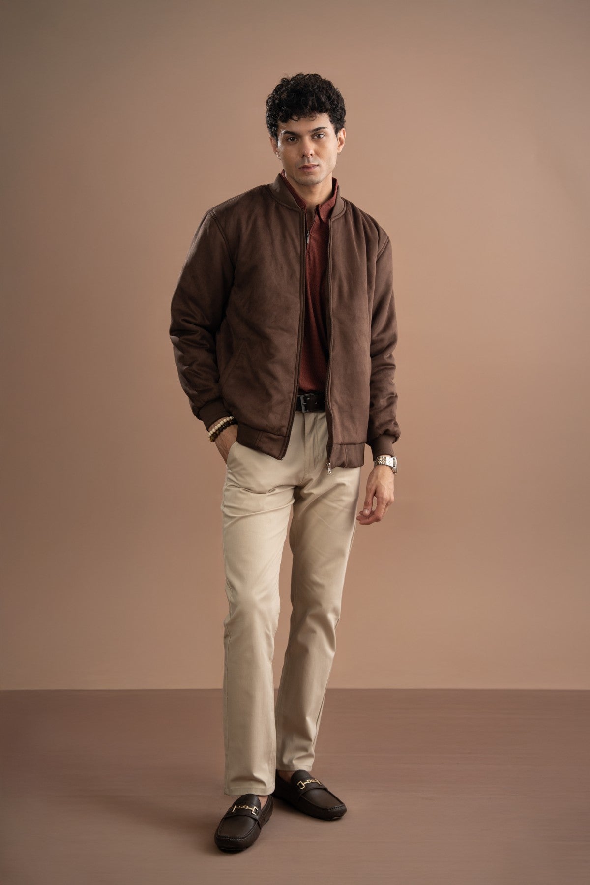 Suede Bomber Jacket - Chocolate Brown