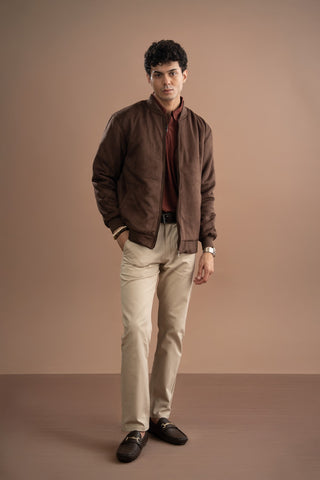 Suede Bomber Jacket - Chocolate Brown