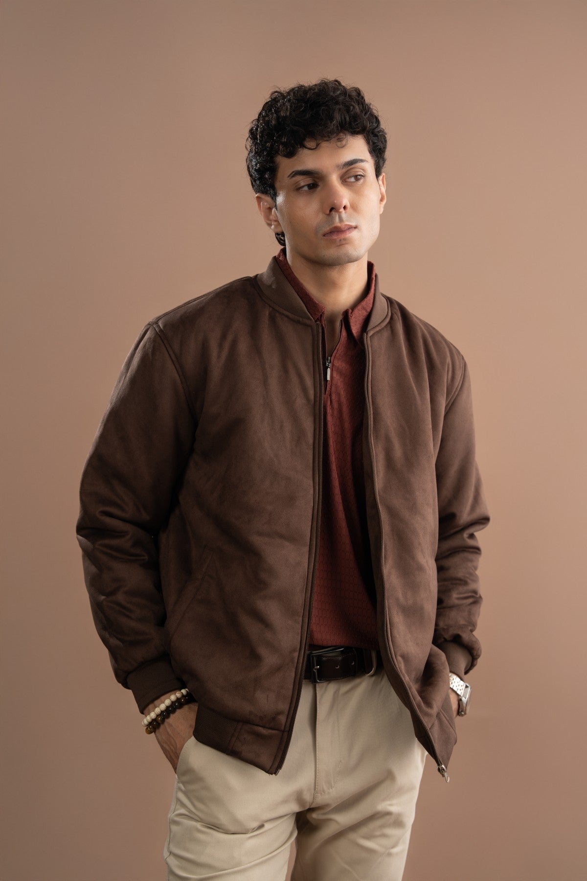 Suede Bomber Jacket - Chocolate Brown Main image