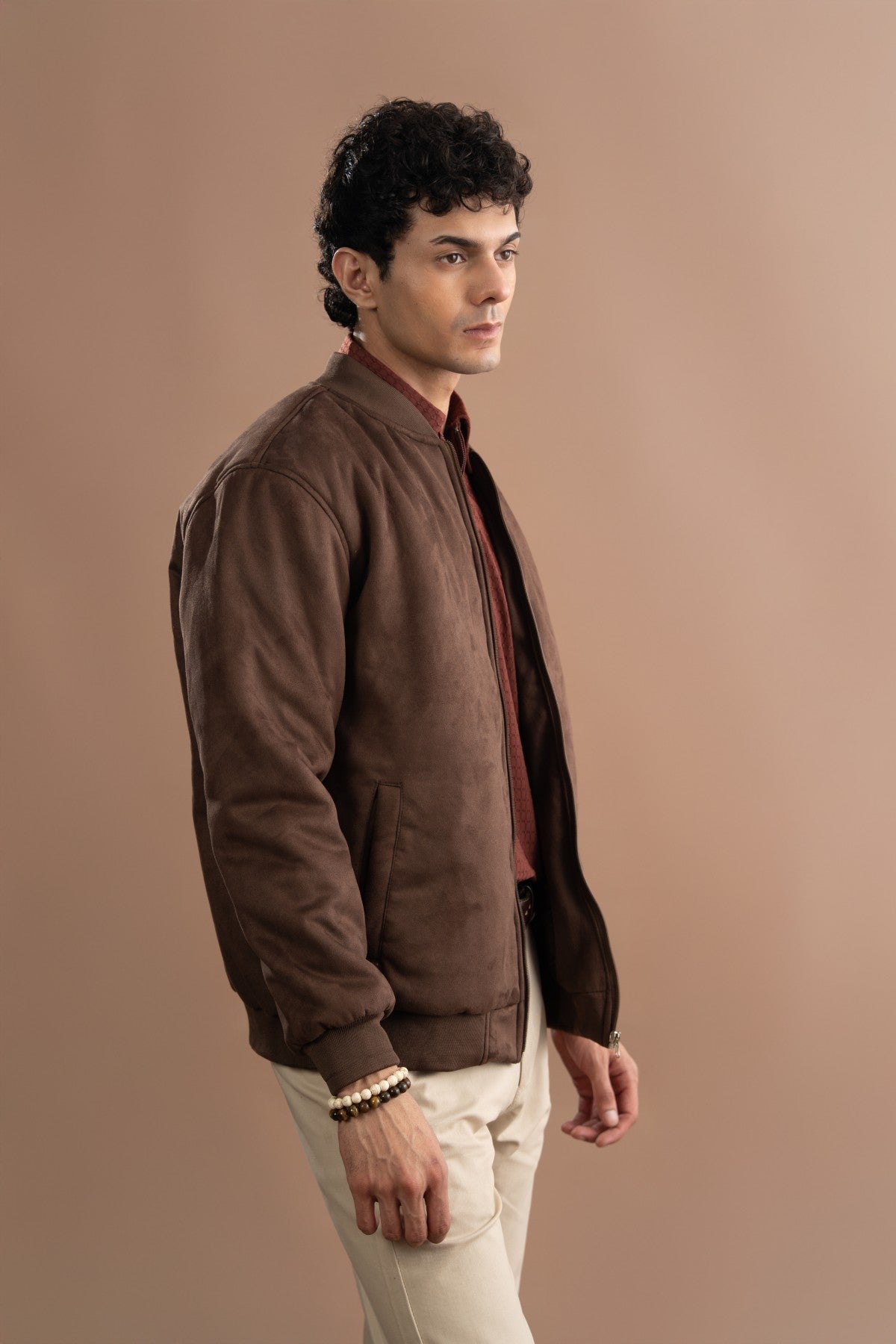 Suede Bomber Jacket - Chocolate Brown