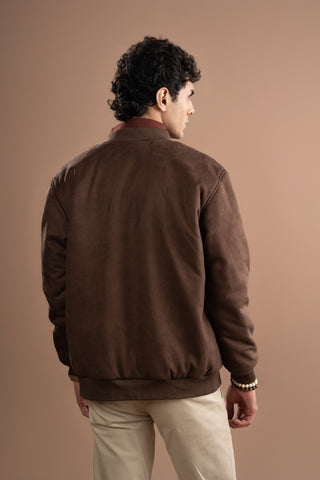 Suede Bomber Jacket - Chocolate Brown