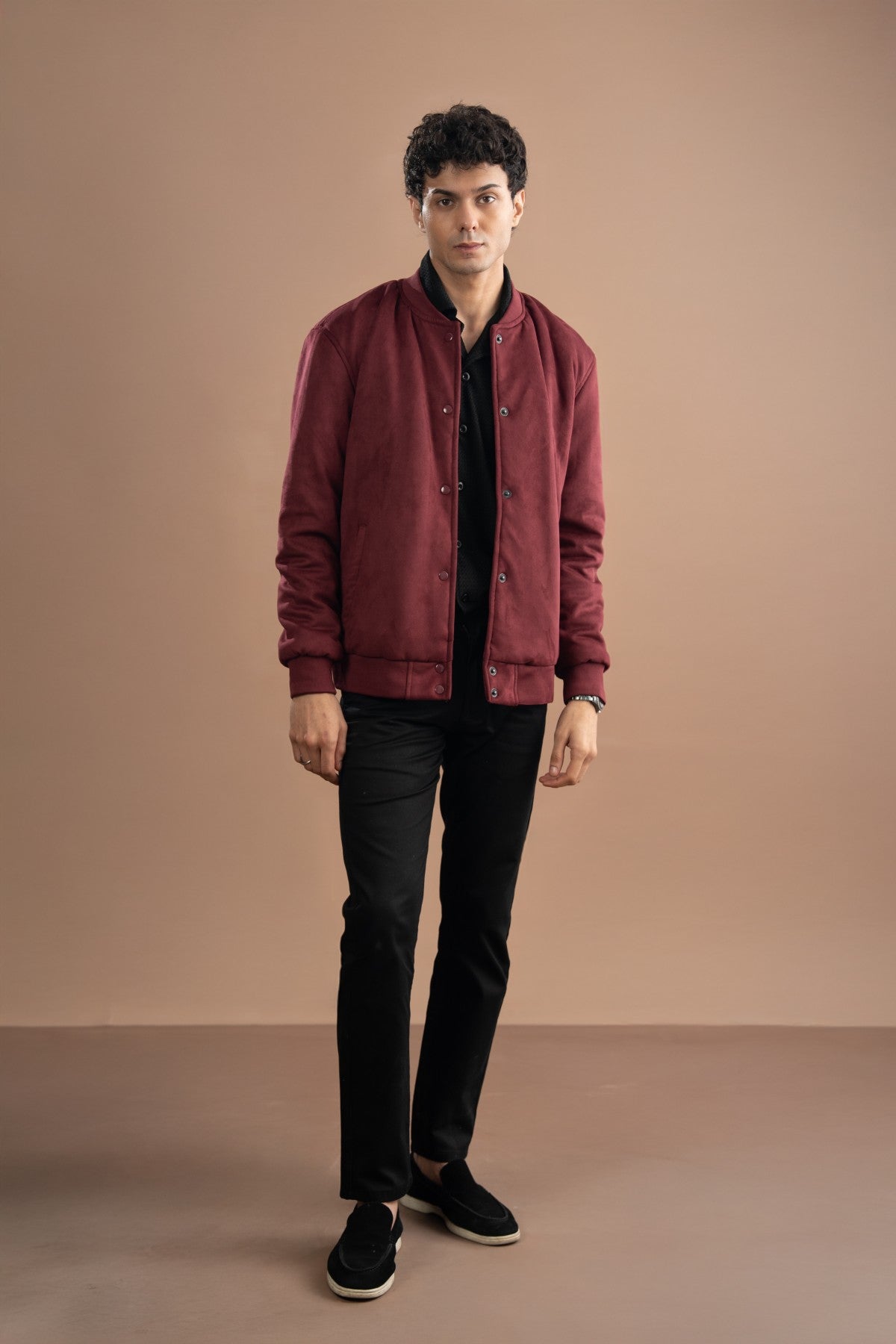 Suede Faux Bomber Jacket - Windsor Wine