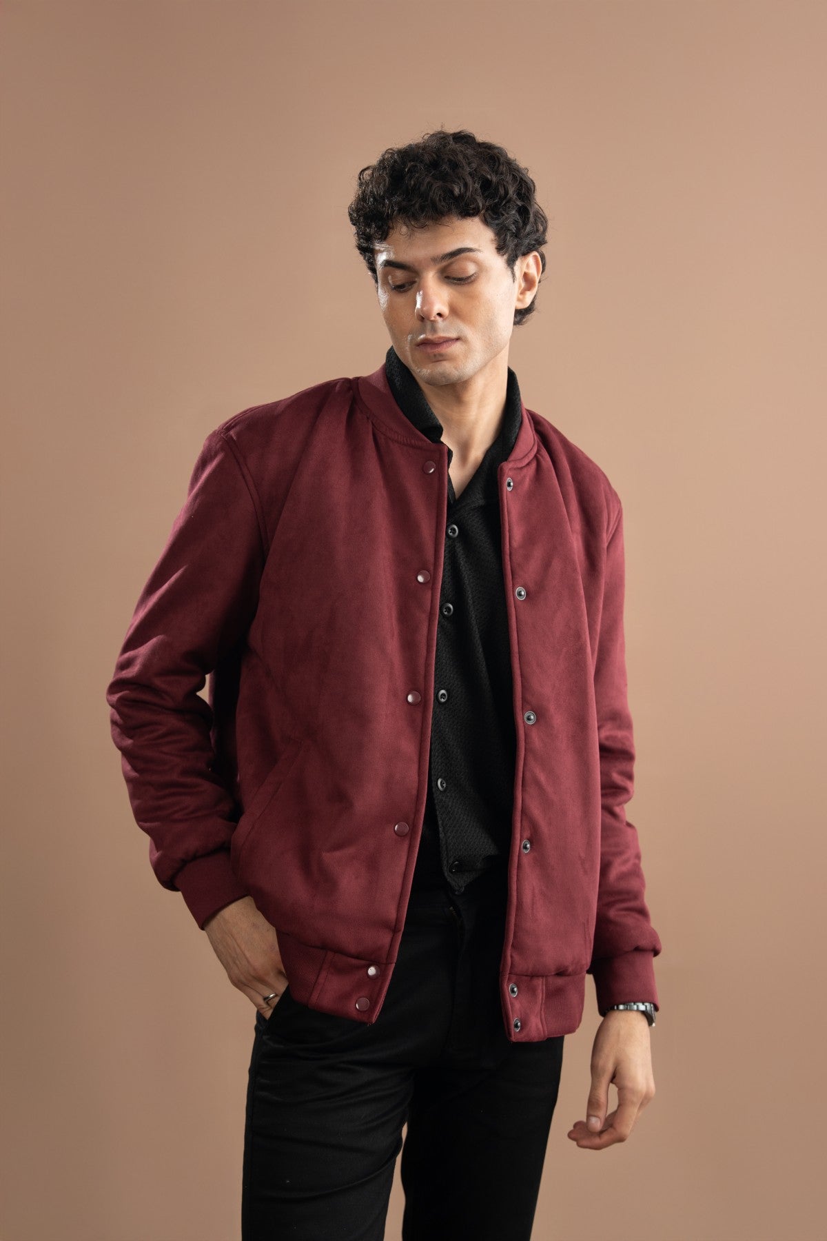 Suede Faux Bomber Jacket - Windsor Wine Main image