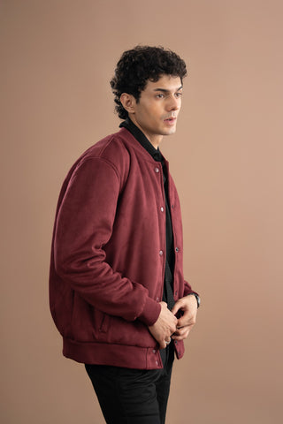 Suede Faux Bomber Jacket - Windsor Wine
