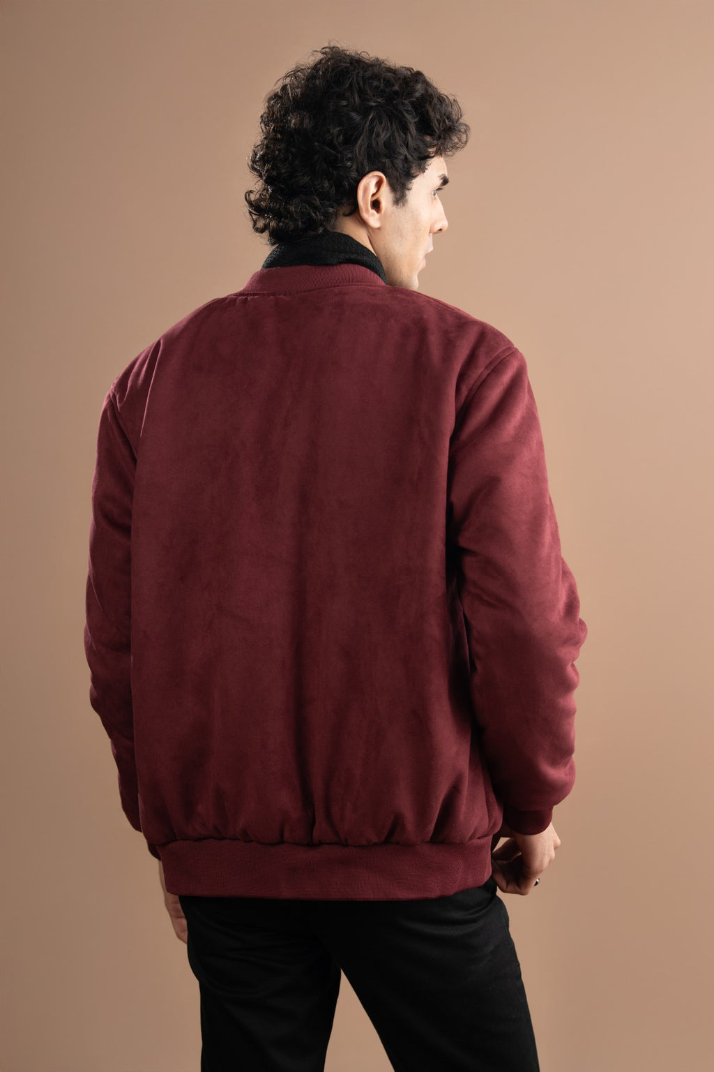 Suede Faux Bomber Jacket - Windsor Wine