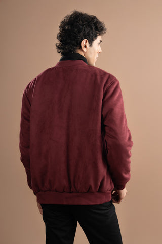 Suede Faux Bomber Jacket - Windsor Wine