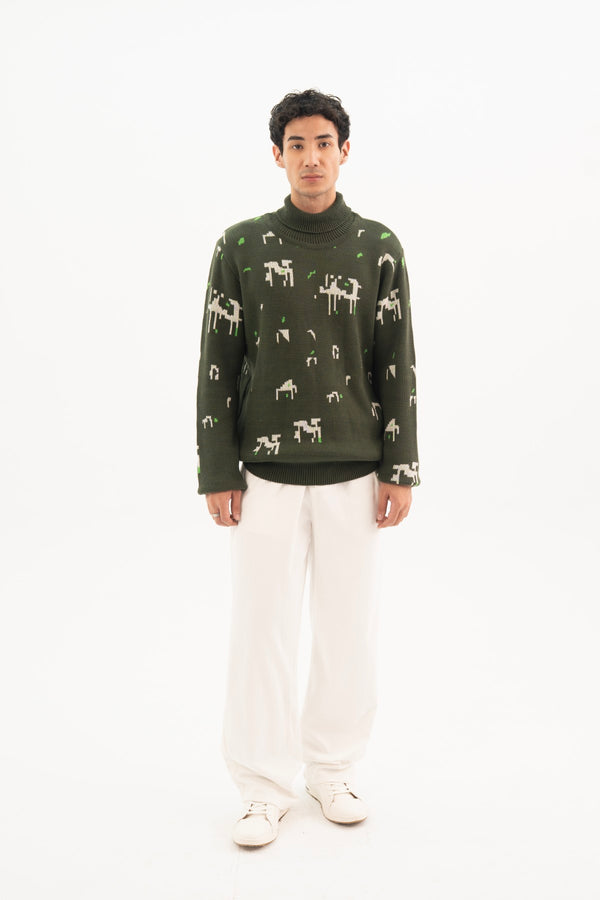 Pixelated Mock Neck Sweater