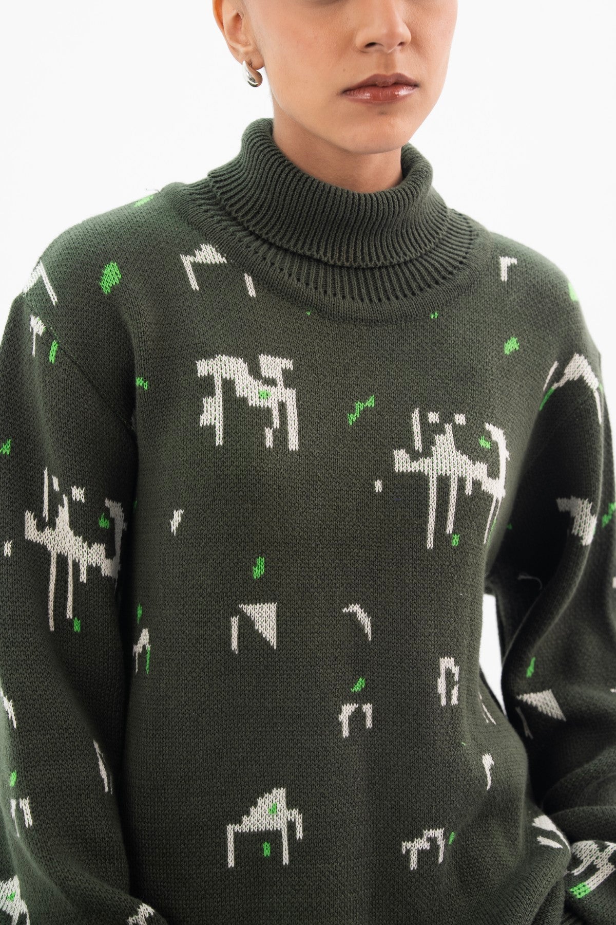 Pixelated Mock Neck Sweater - Women