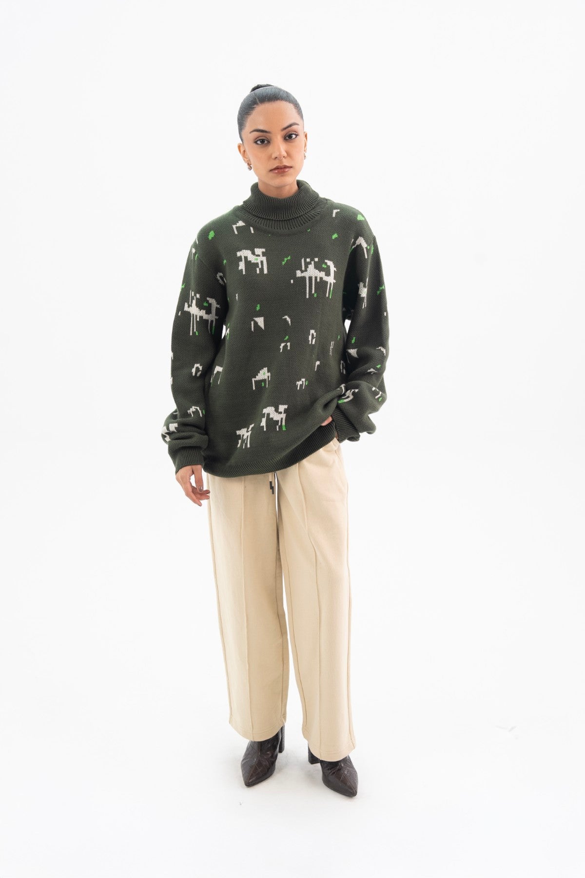 Pixelated Mock Neck Sweater - Women