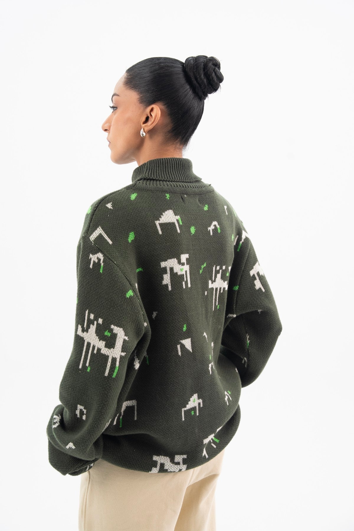 Pixelated Mock Neck Sweater - Women