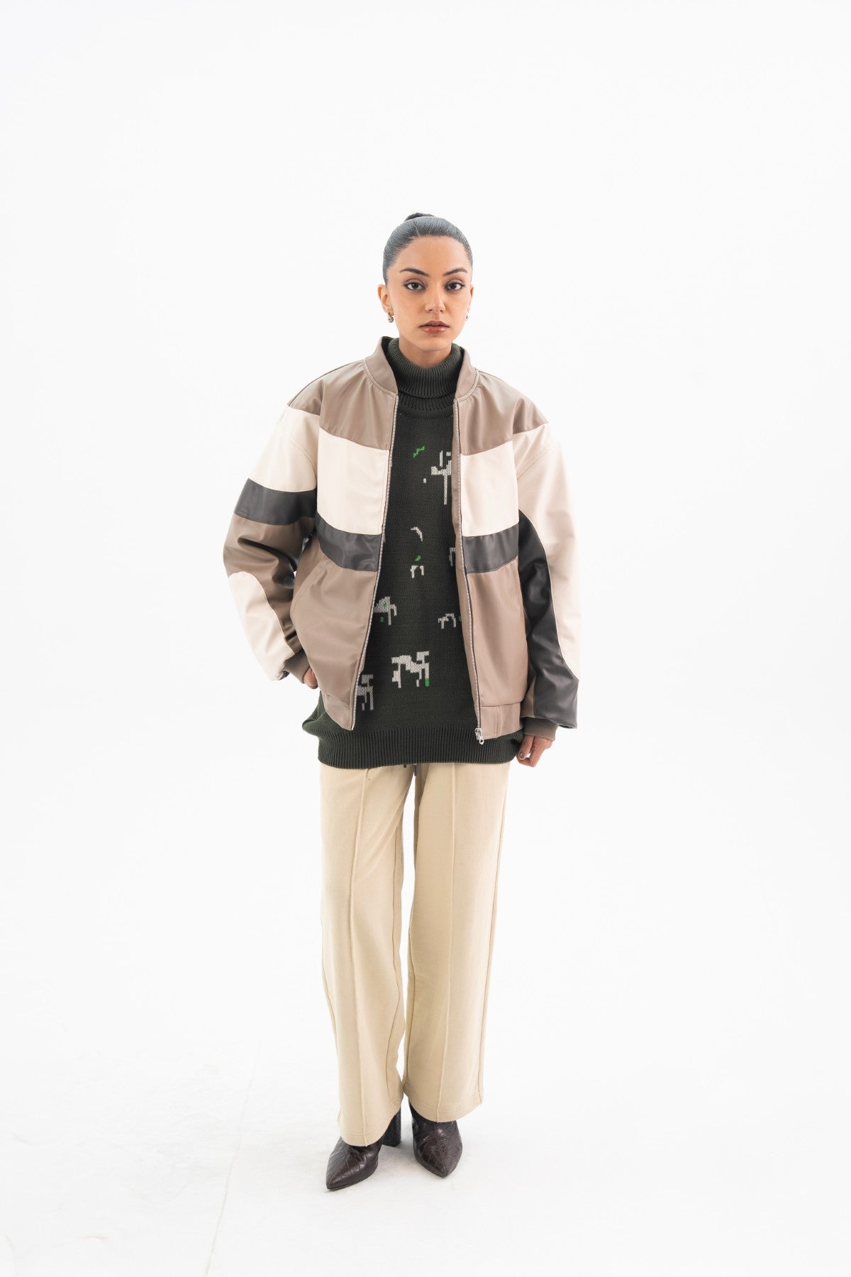 Leather Jacket With Panels - Women Secondary image