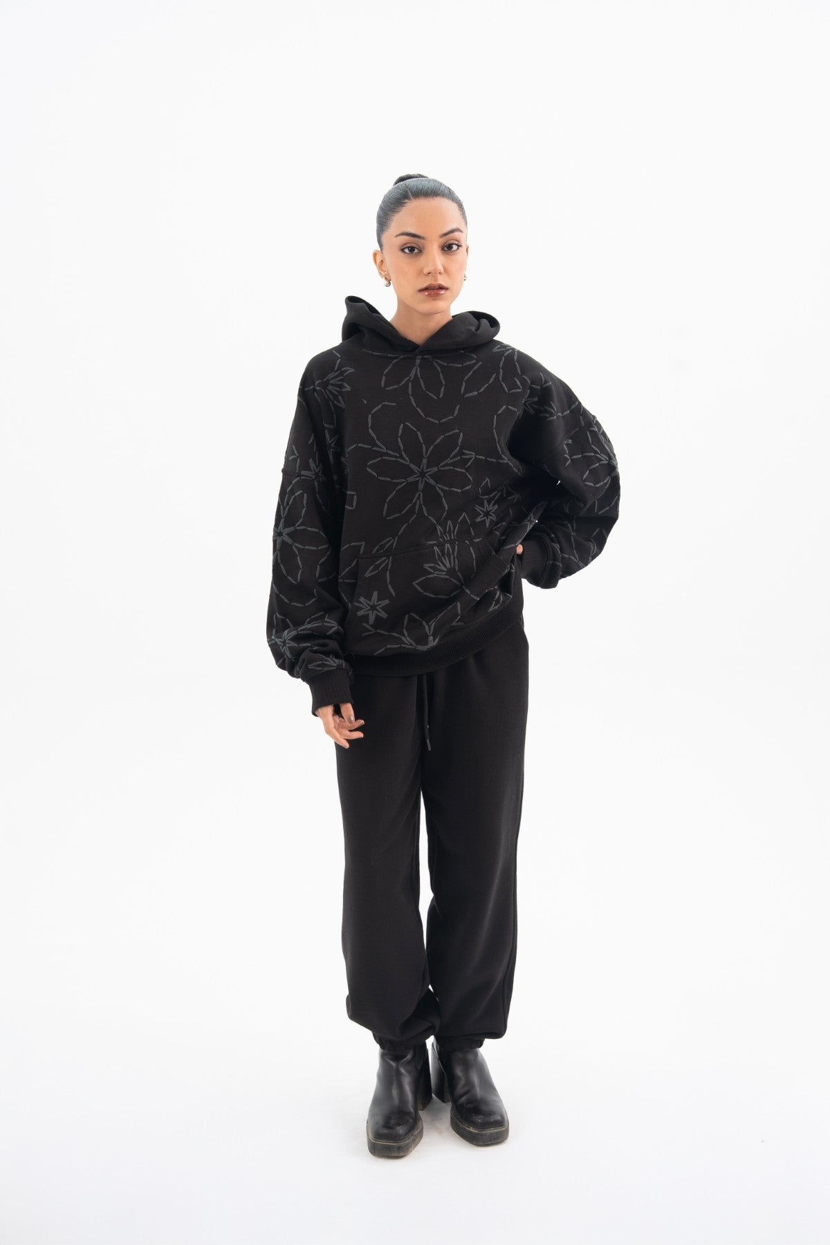 Hoodie With Floral Puff Printing - Women Main image