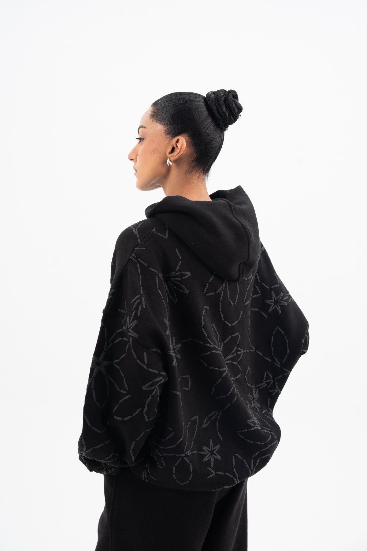 Hoodie With Floral Puff Printing - Women