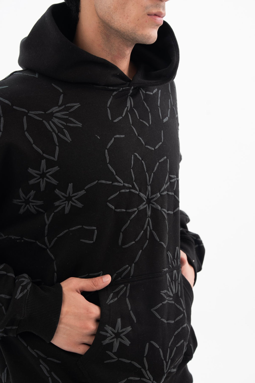 Hoodie With Floral Puff Printing