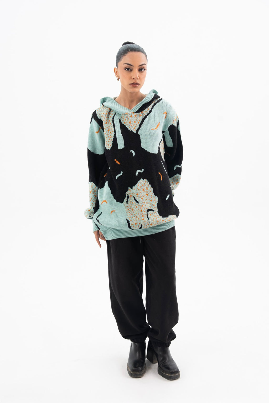 Abstract Knitted Hoodie - Women