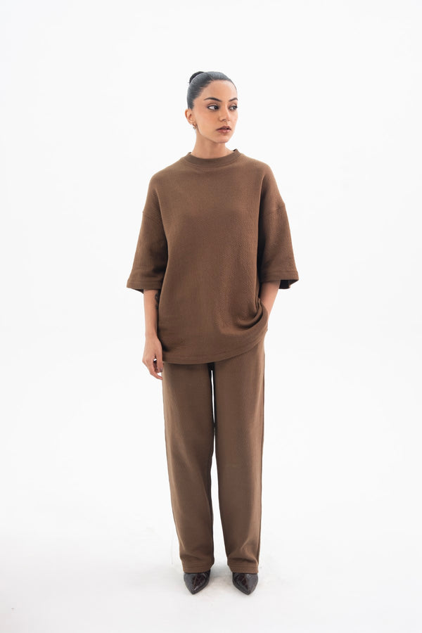 Otter Brown Jacquard Tee - Women