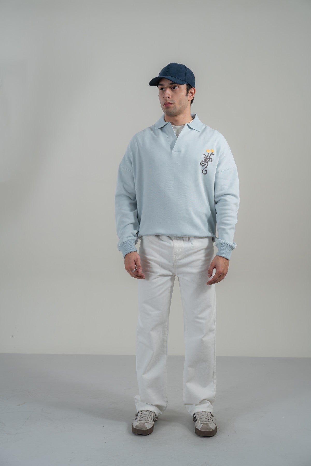 Embroidered Polo Style Sweatshirt
