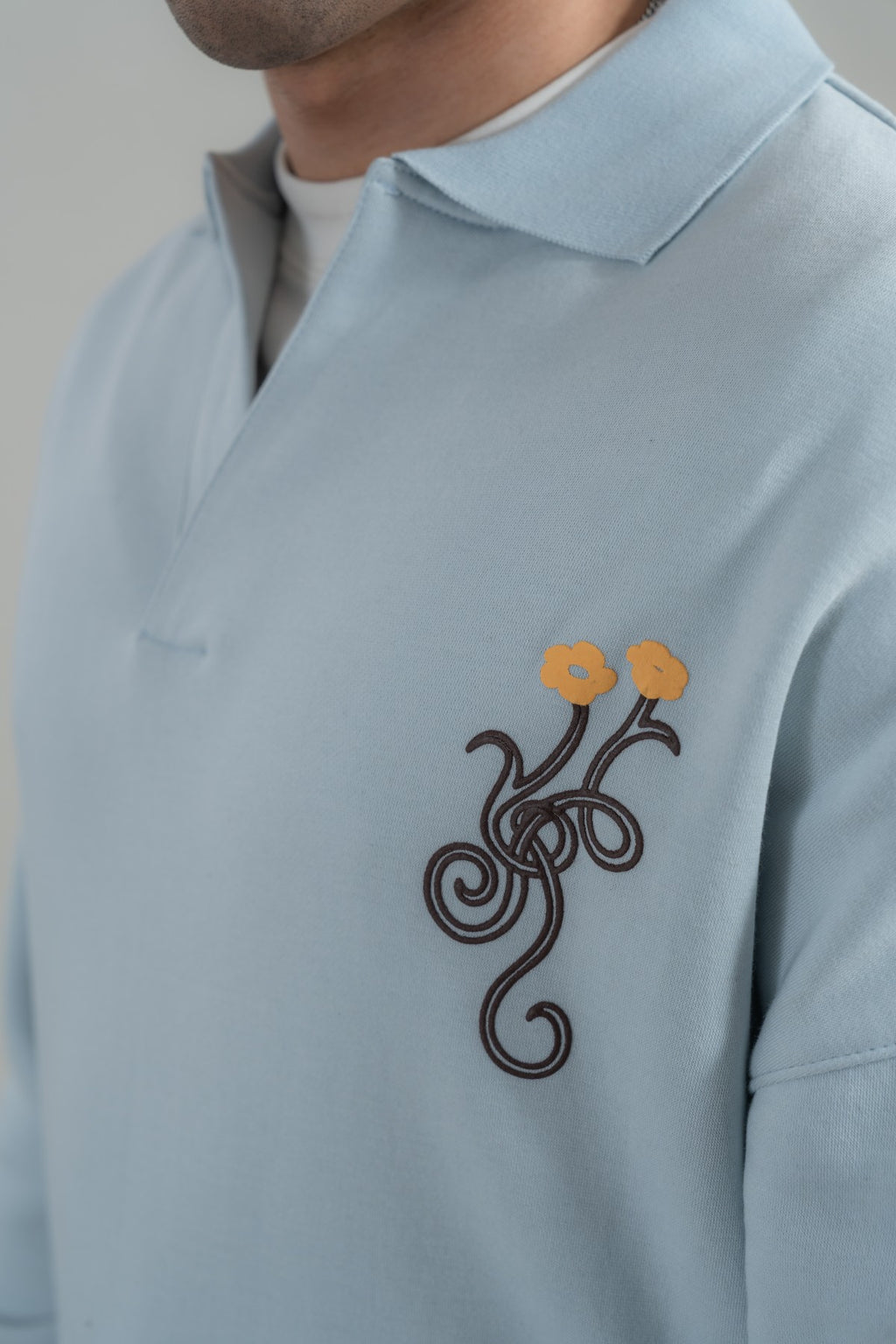 Embroidered Polo Style Sweatshirt