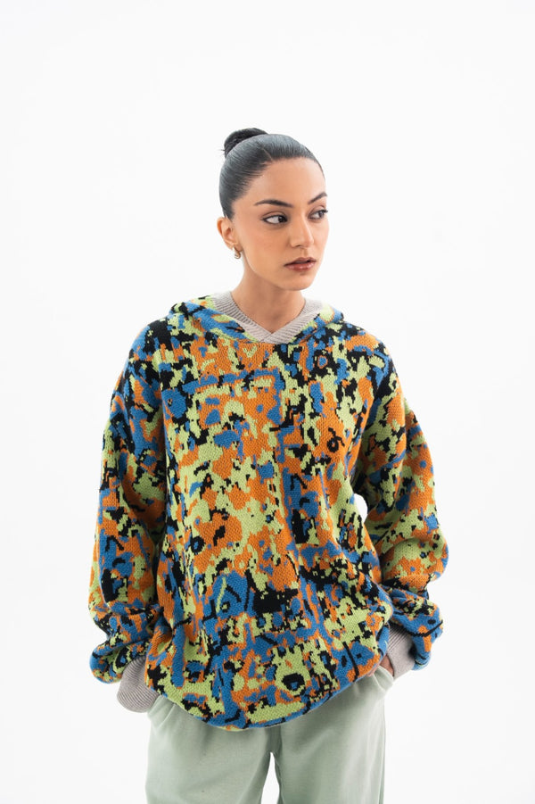 Abstract Knitted Hoodie - Women