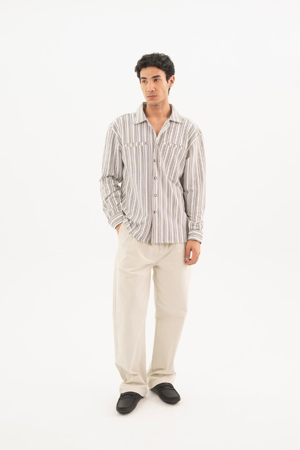 White On Black Pintex Stripes Classic Shirt