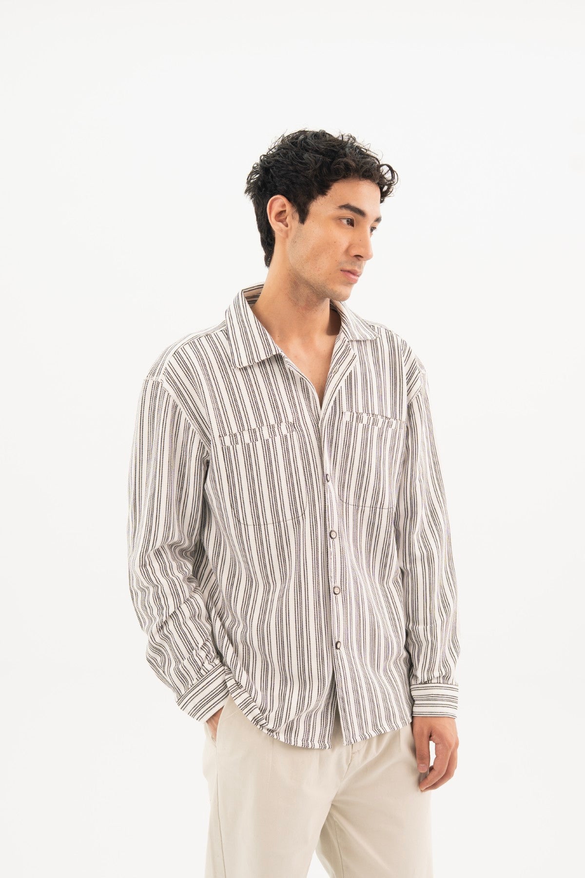 White On Black Pintex Stripes Classic Shirt Main image