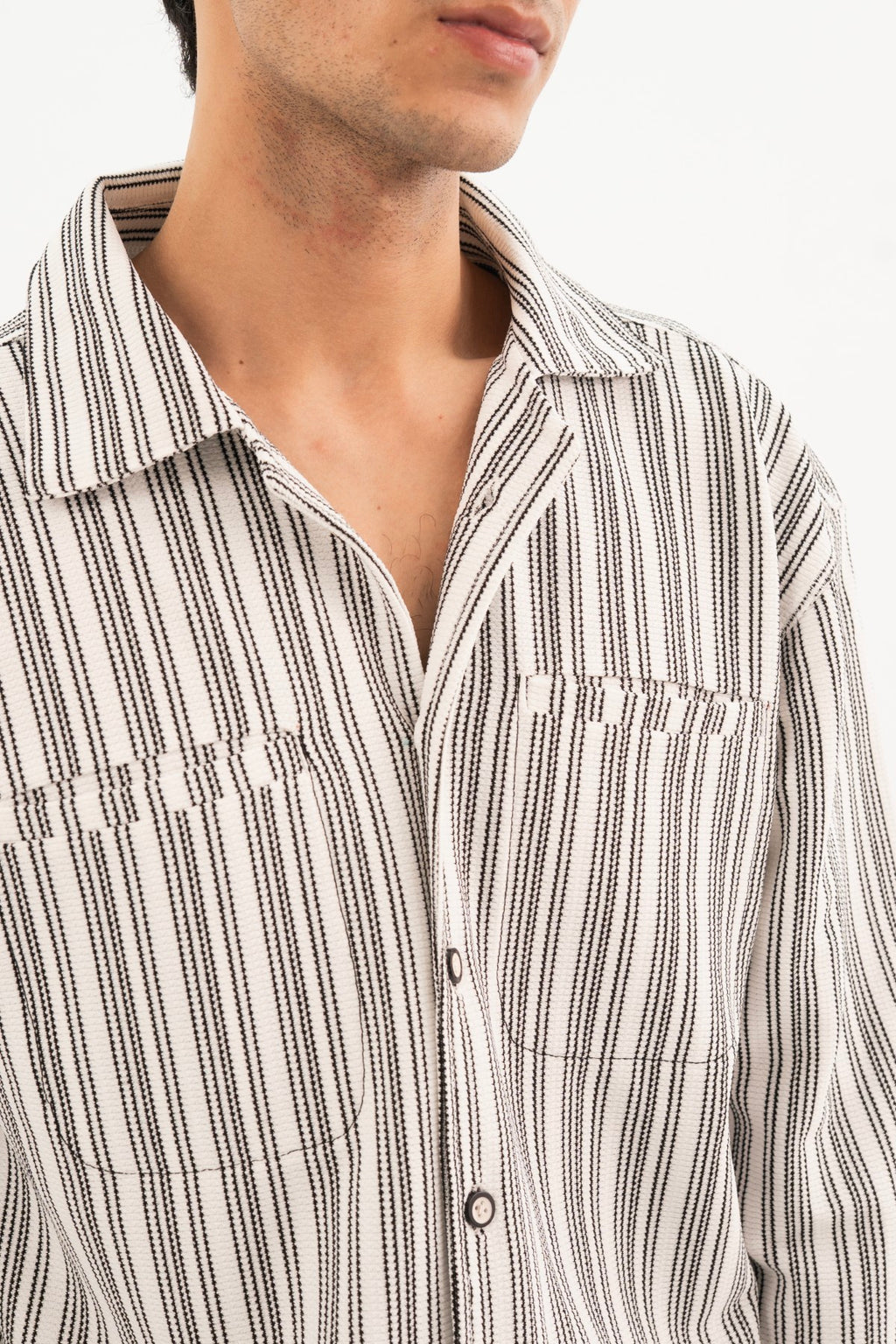 White On Black Pintex Stripes Classic Shirt