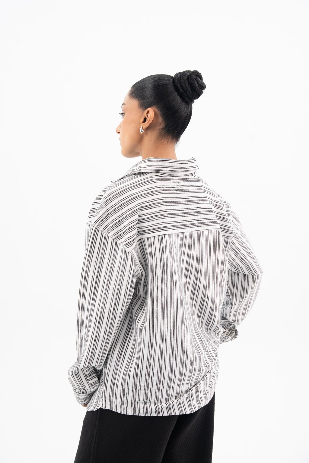 White On Black Pintex Stripes Classic Shirt - Women