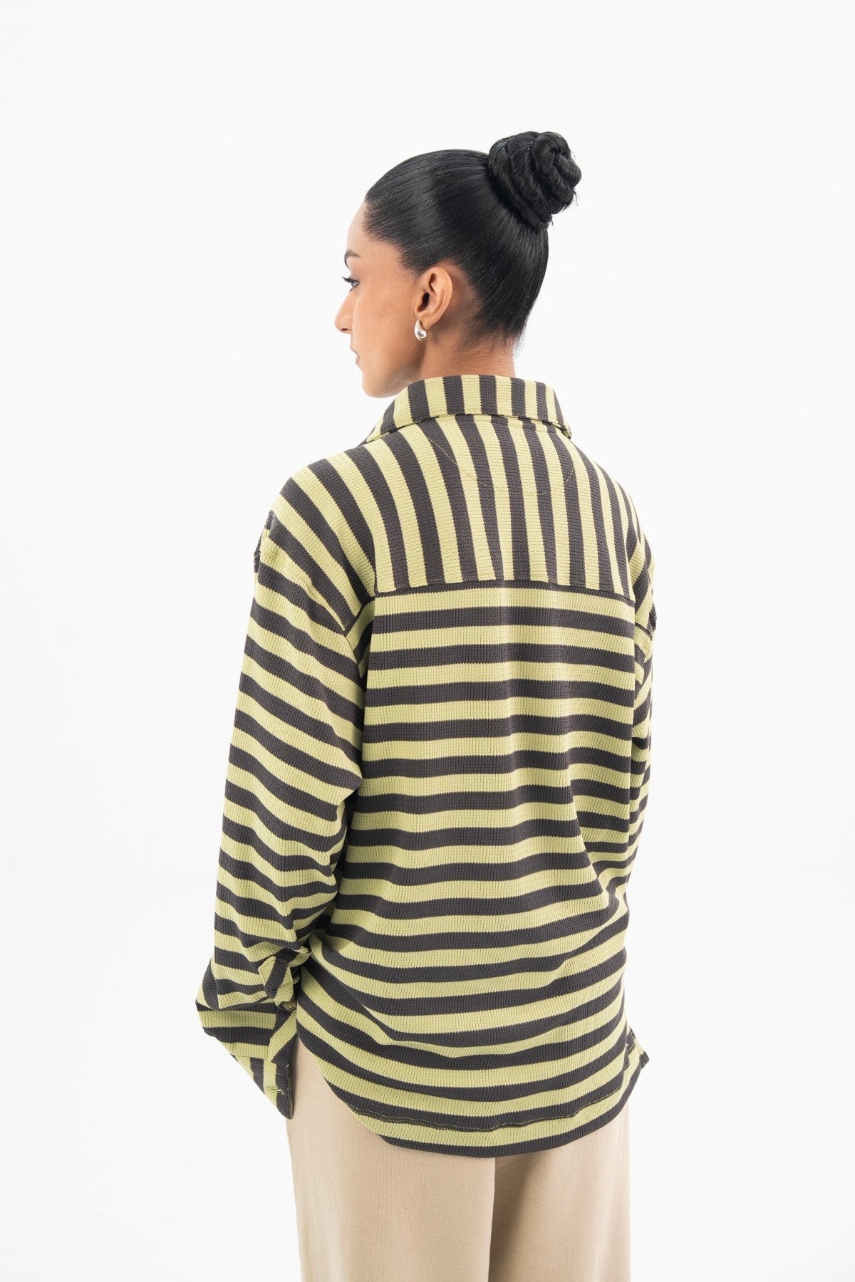 Green With Grey Stripes Classic Shirt - Women