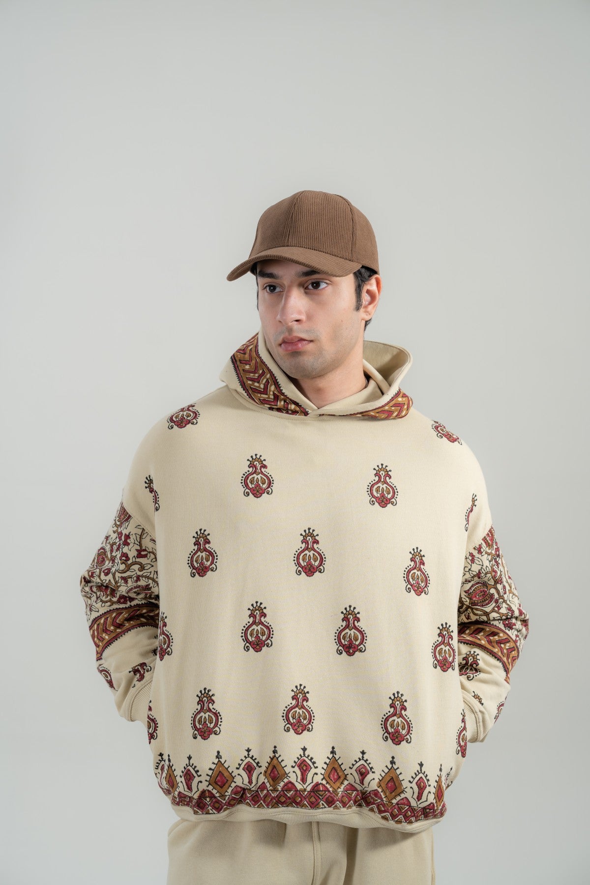 Beige Block Printed Hoodie Secondary image