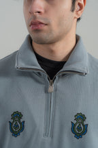 Steel Grey Block Printed Mockneck Sweatshirt