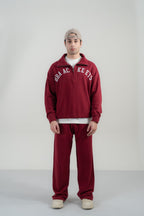 Wine Red Printed Mockneck Sweatshirt