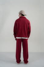 Wine Red Printed Mockneck Sweatshirt