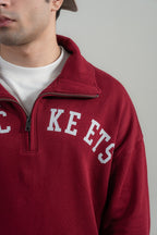 Wine Red Printed Mockneck Sweatshirt