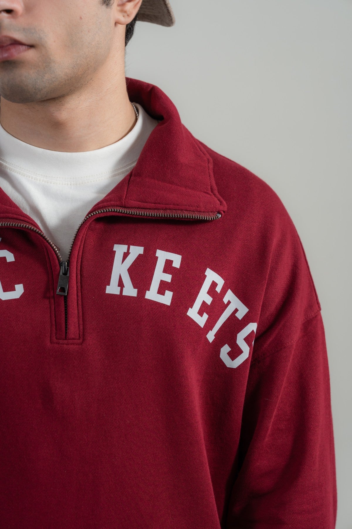 Wine Red Printed Mockneck sweatshirt