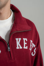 Wine Red Printed Mockneck Sweatshirt