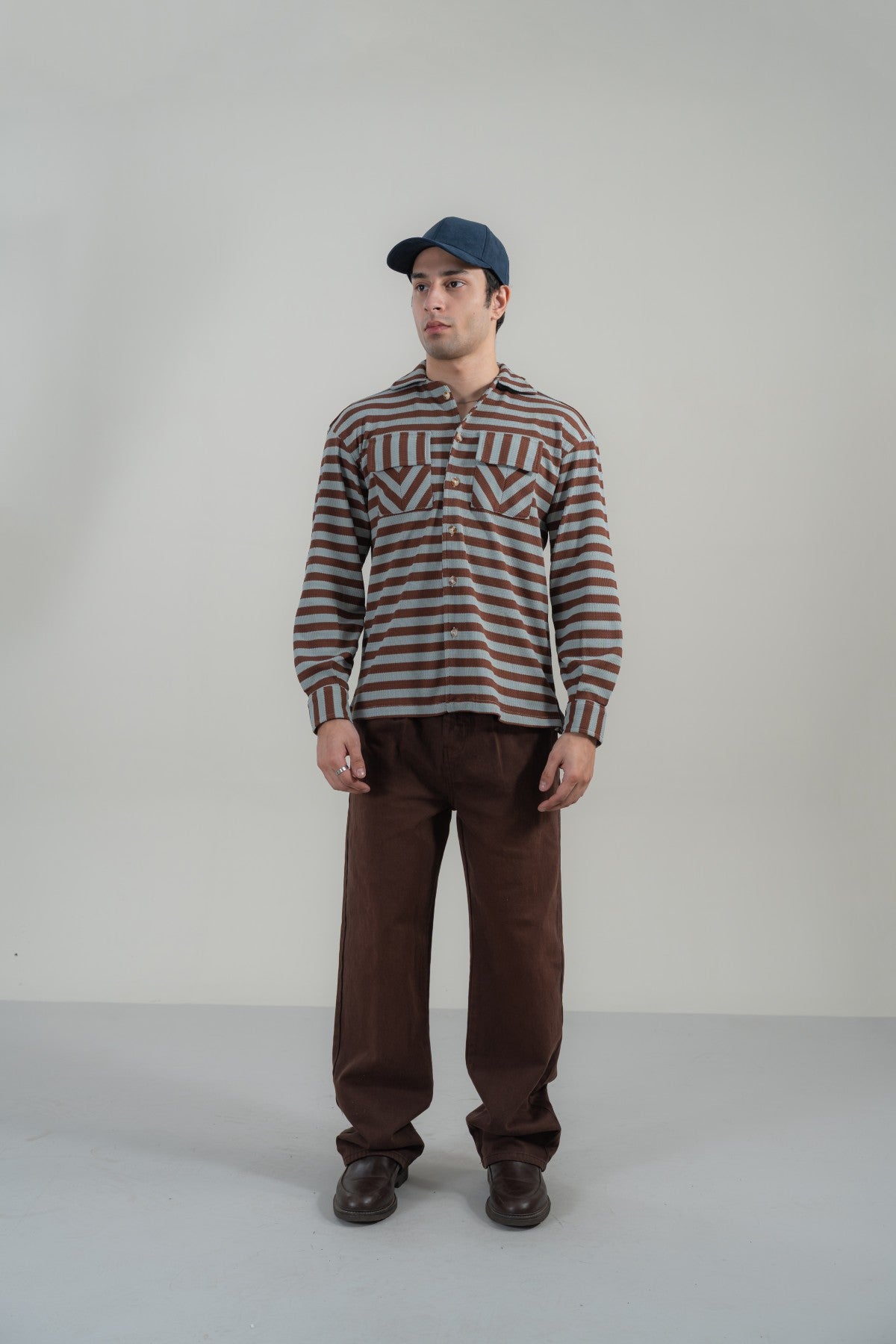 Rust Brown with Aqua Stripes Classic Shirt