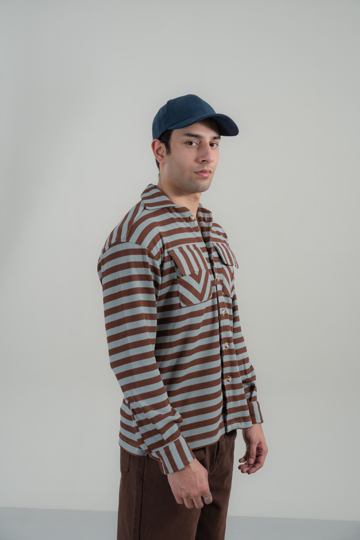 Rust Brown with Aqua Stripes Classic Shirt