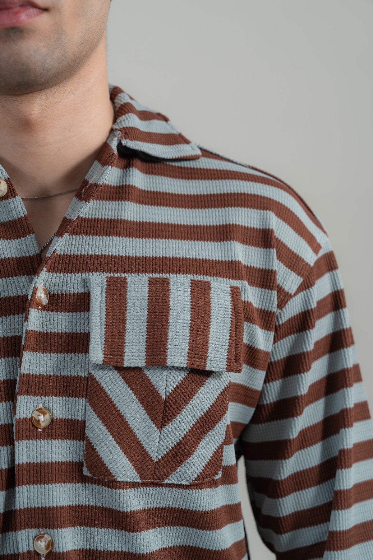 Rust Brown with Aqua Stripes Classic Shirt