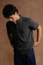 Half Sleeve Shawl Collar Polo Shirt - Dark Grey