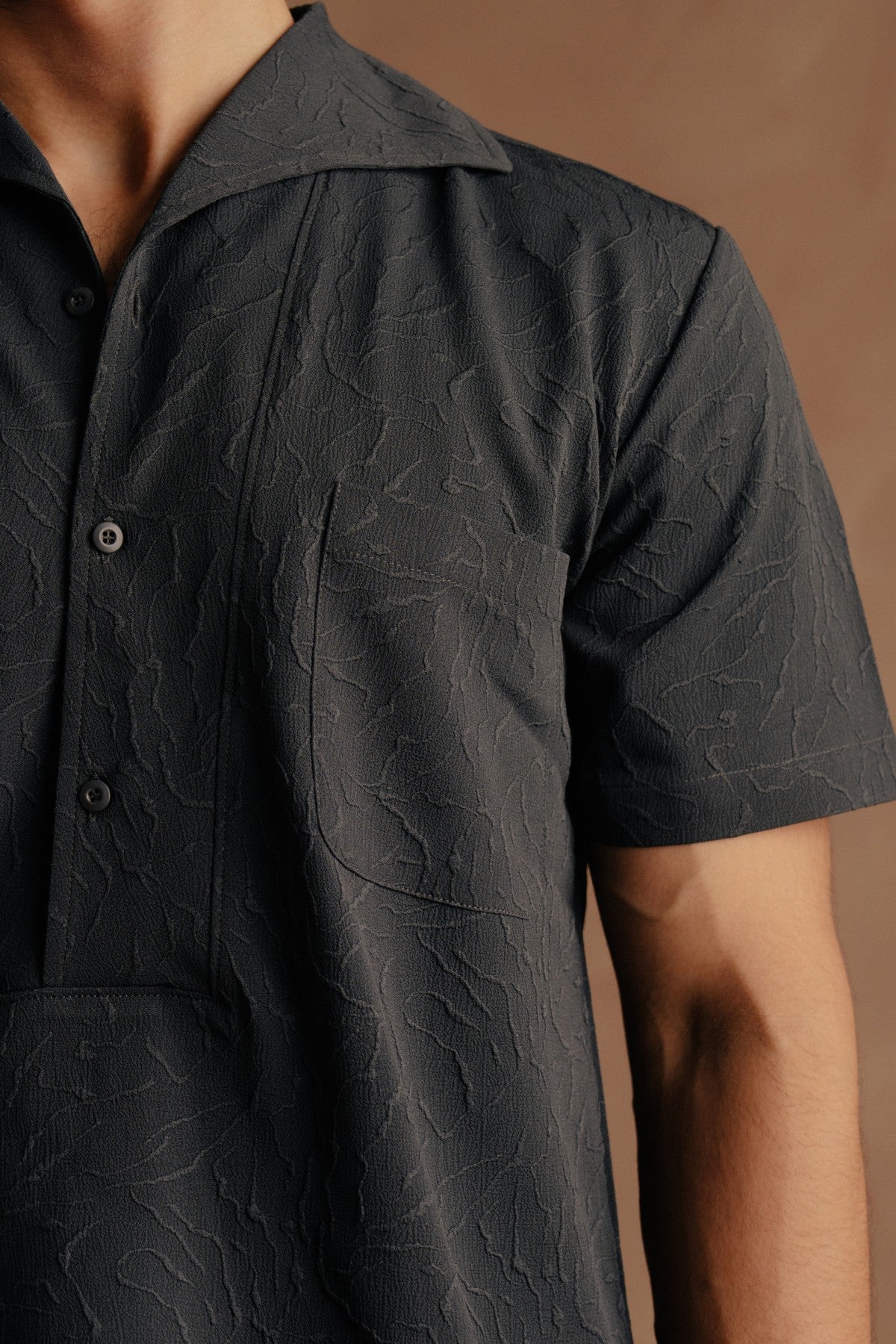 Half Sleeve Shawl Collar Polo Shirt - Dark Grey