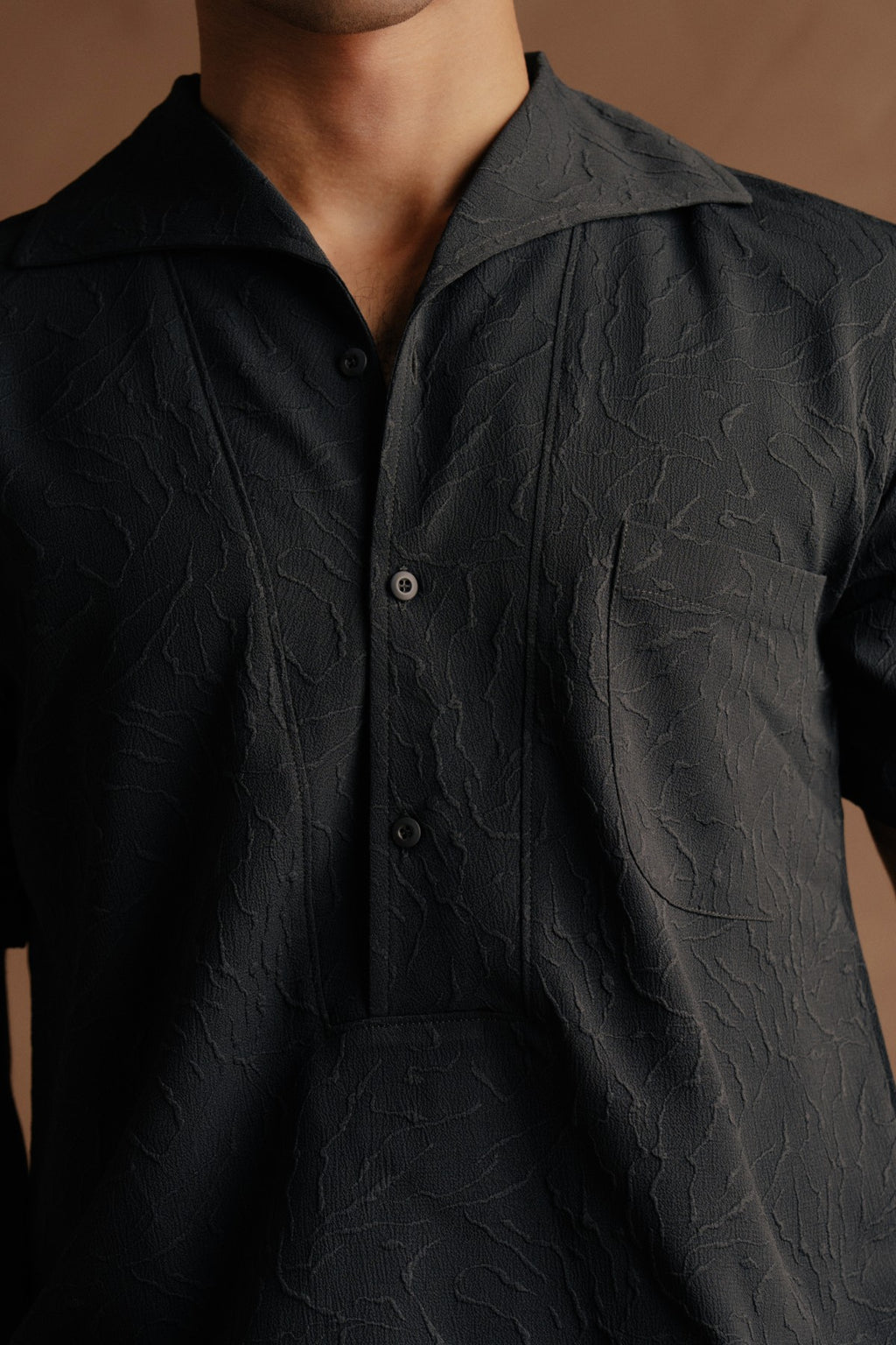 Half Sleeve Shawl Collar Polo Shirt - Dark Grey