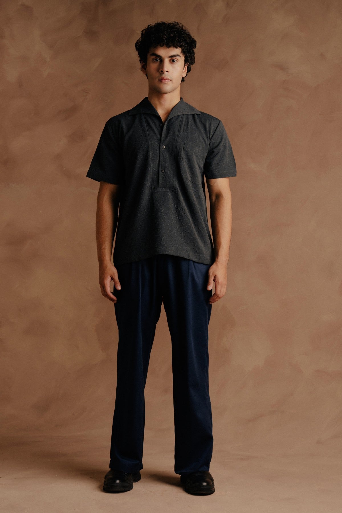 Half Sleeve Shawl Collar Polo Shirt - Dark Grey Secondary image