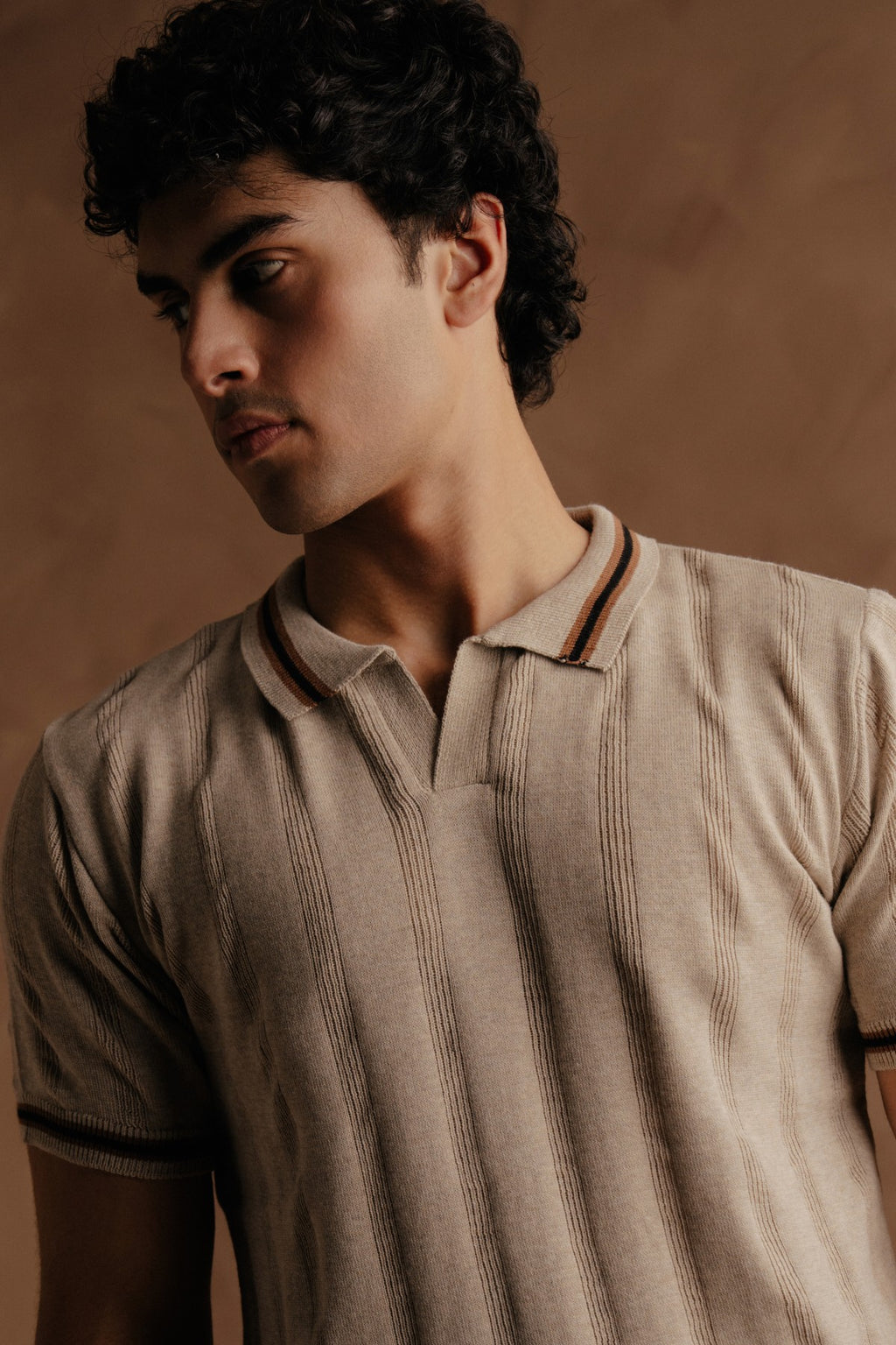 Jacquard Knit Shirt - Beige