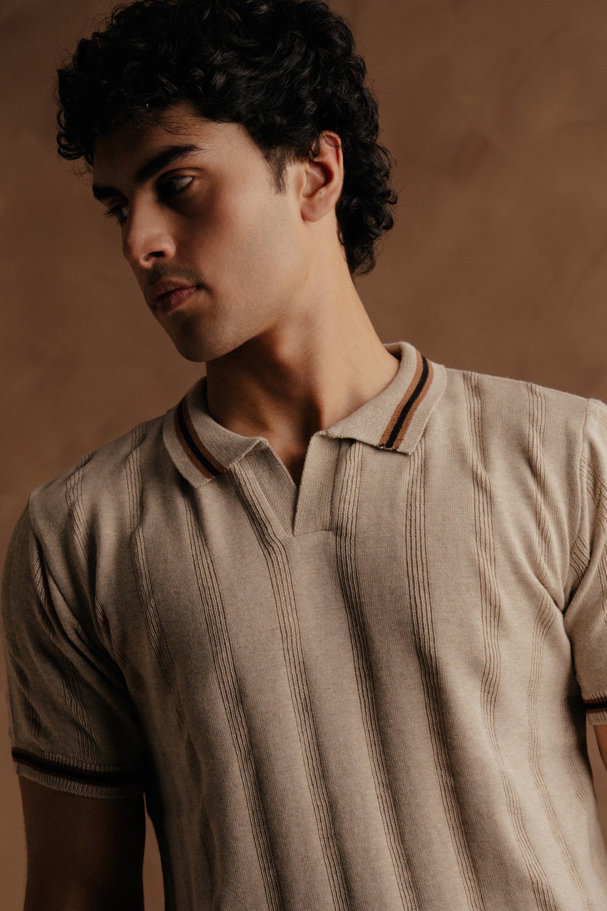 Jacquard Knit Shirt - Beige