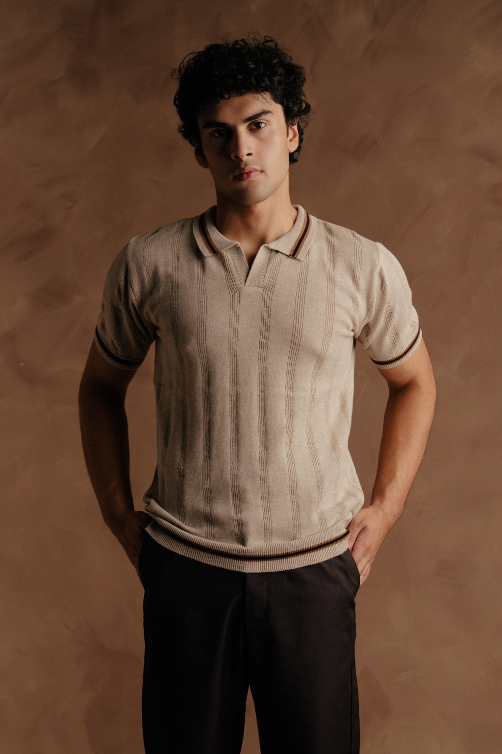 Jacquard Knit Shirt - Beige