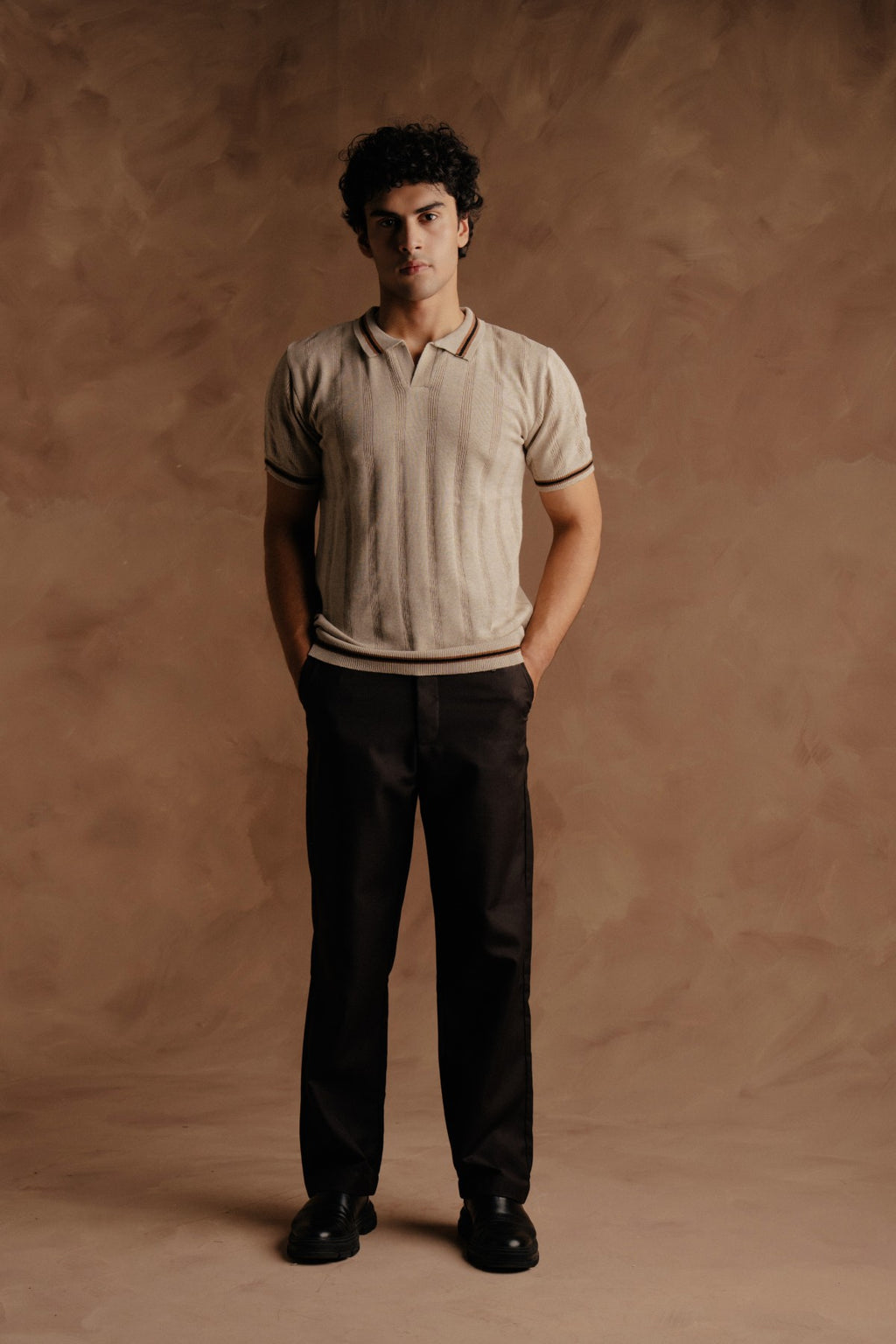 Jacquard Knit Shirt - Beige