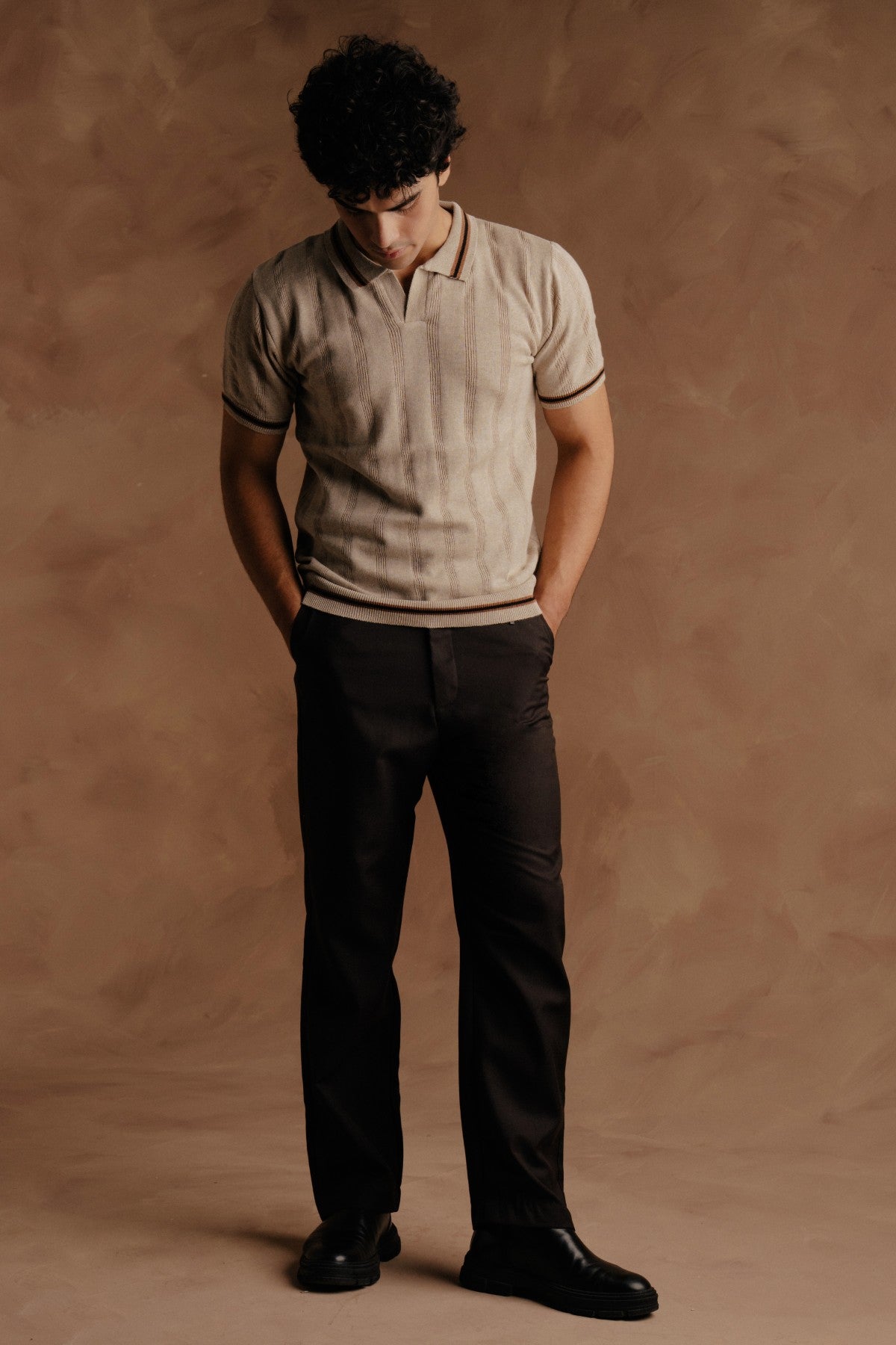 Jacquard Knit Shirt - Beige