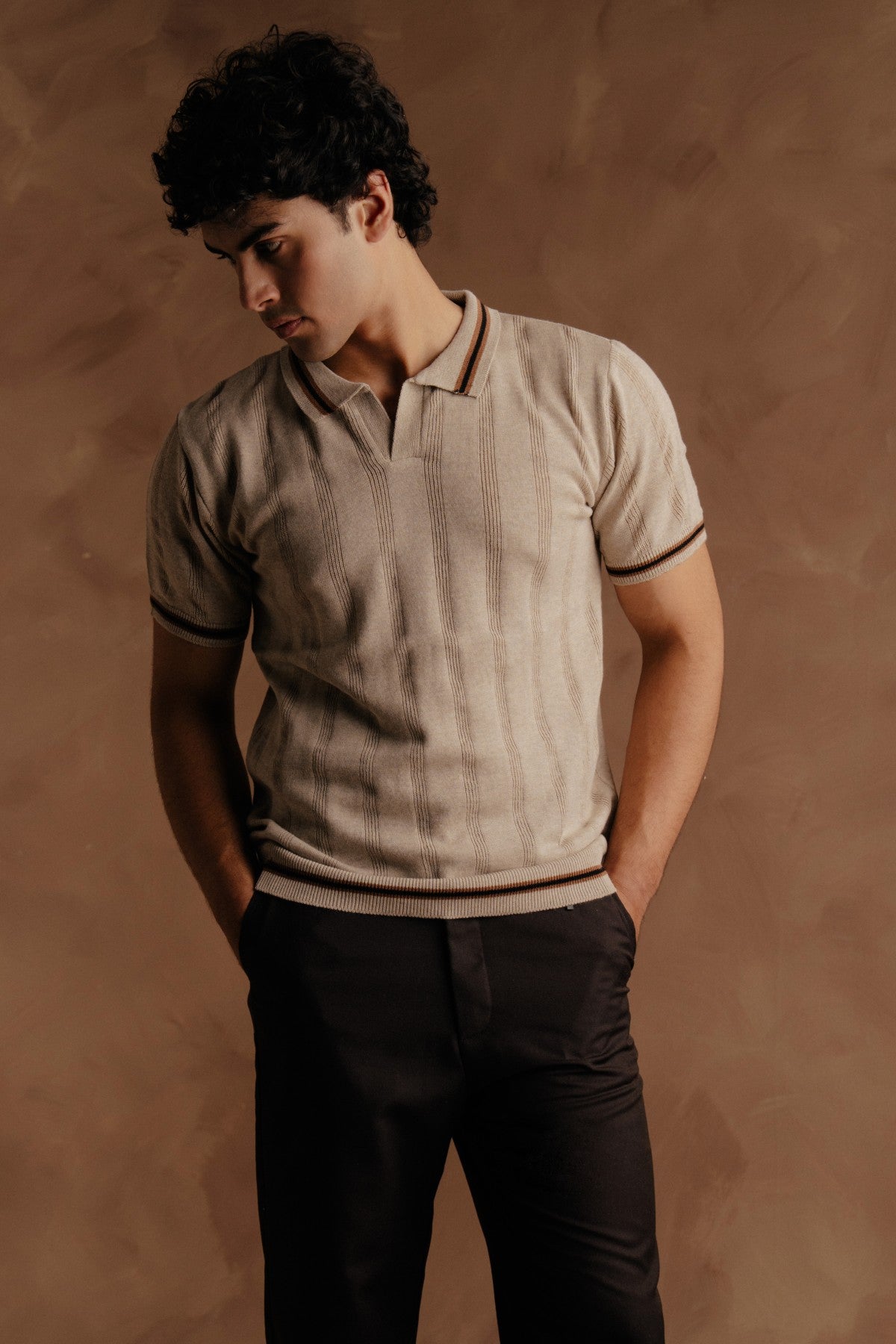 Jacquard Knit Shirt - Beige