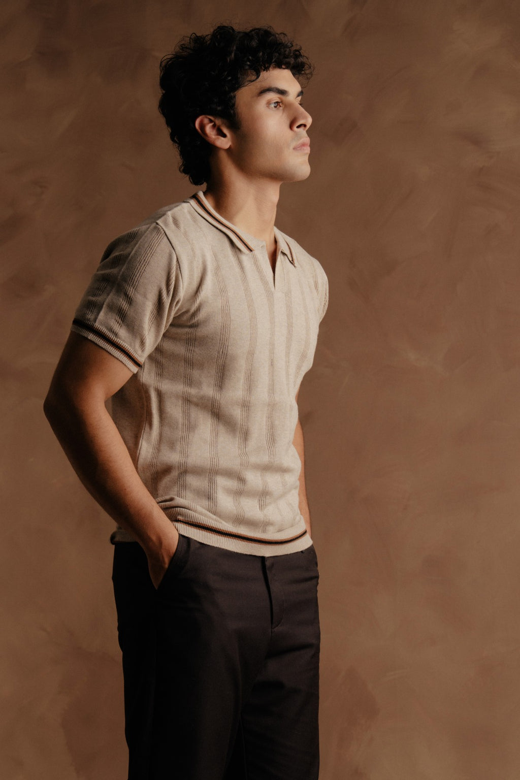 Jacquard Knit Shirt - Beige