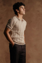 Jacquard Knit Polo Shirt - Beige